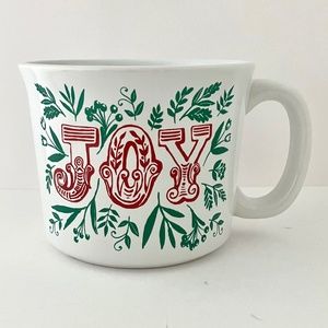 Christmas " JOY " in Red with Green Floral Leaves Big MUG, NEW